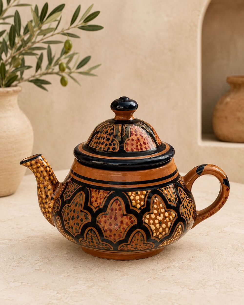 Le Souk Ceramique Tunisian Hand Painted Pottery Teapot Nabeul 8.5" Holds 3 Cups